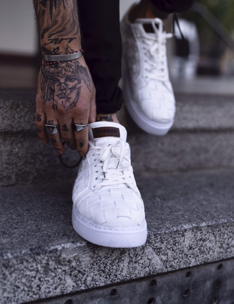 Ανδρικά λευκά καπιτονέ sneakers δερματίνη CH209L φωτογραφία